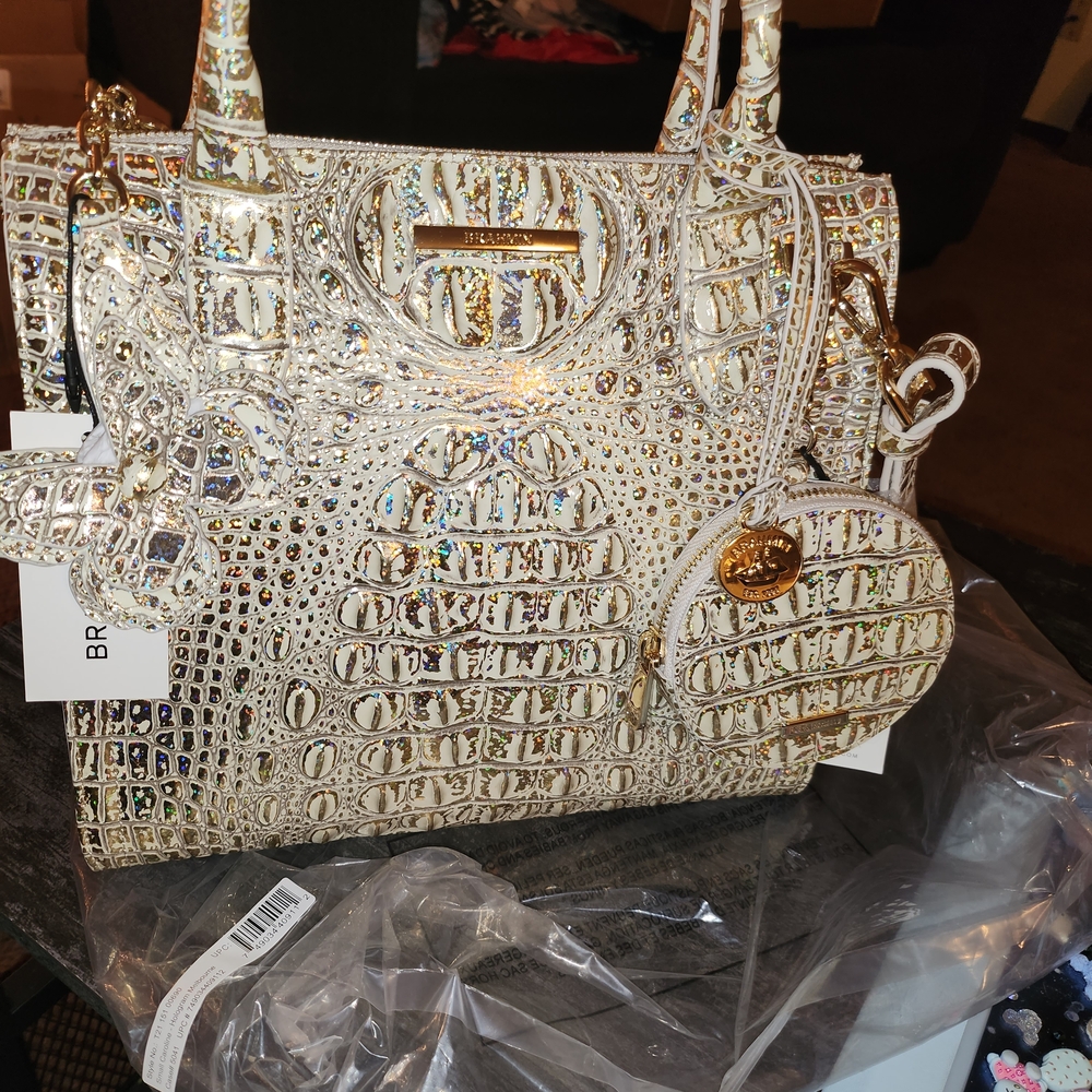 NWT Brahmin Hologram Small Caroline, Butterfly Tassle & Round Coin Purse Set